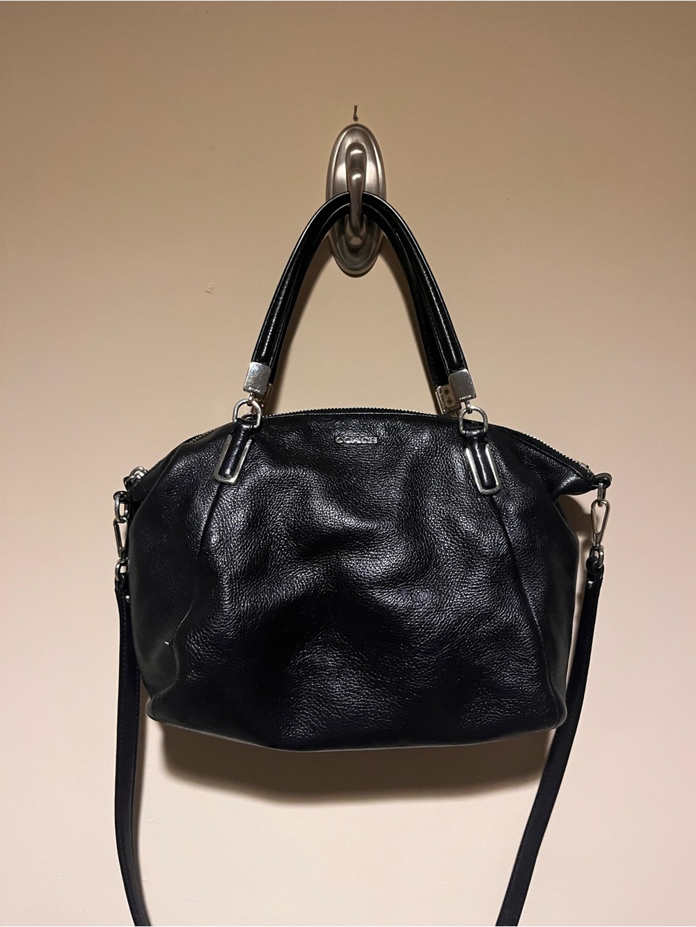 Coach Black Pebbled Leather Shoulder Bag with Silver Hardware